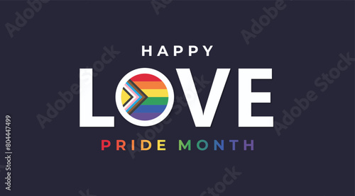Love pride month. Rainbow Pride symbol with heart. Lesbian Gay Bisexual Transgender. Symbol of pride month. Design for poster, flyer, web, banner, template. Vector Illustration.