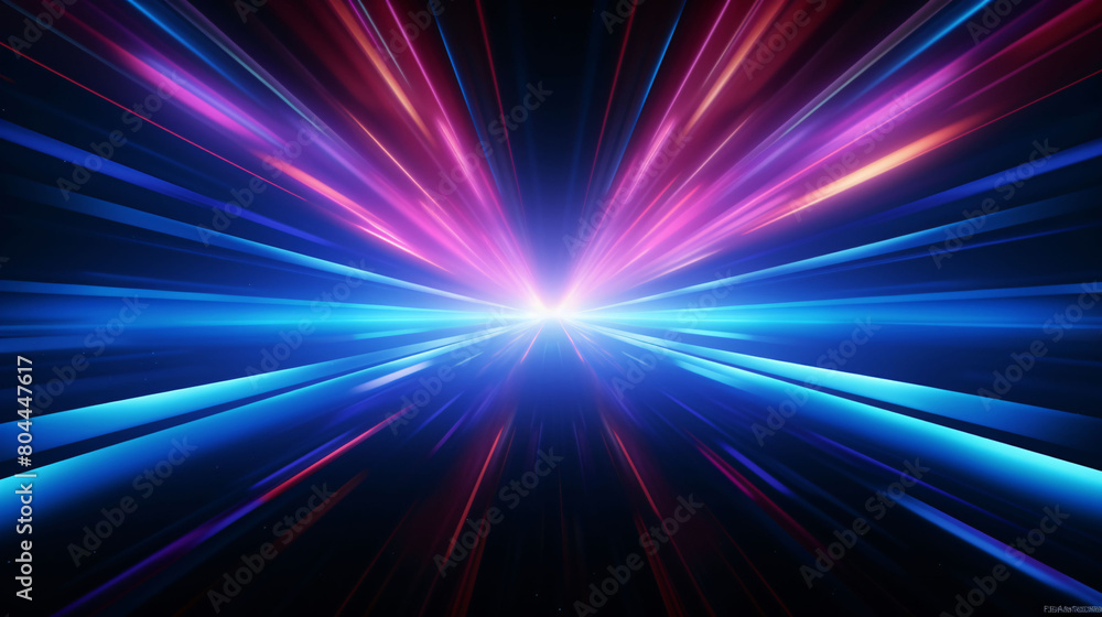 Lights and stripes moving fast on dark background, futuristic technology colorful background