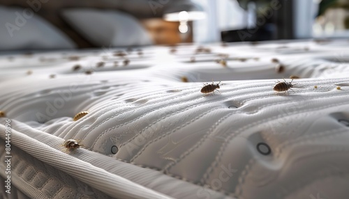  a mattress being lifted up to find small bed bugs underneath