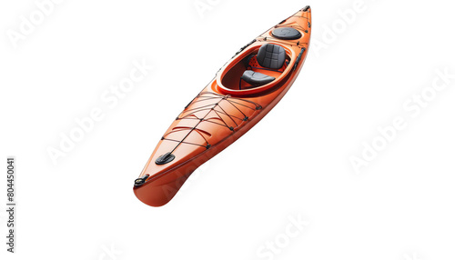 The orange kayak is made of durable plastic and has a comfortable seat with a backrest. It is perfect for kayaking on lakes, rivers, and oceans.