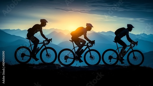 Group of friends on electric bicycles enjoy fun ride through scenic mountains together