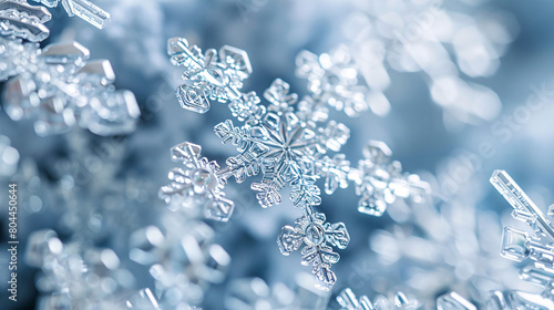 Close-up rendering of winter snowflakes  winter solstice concept illustration background