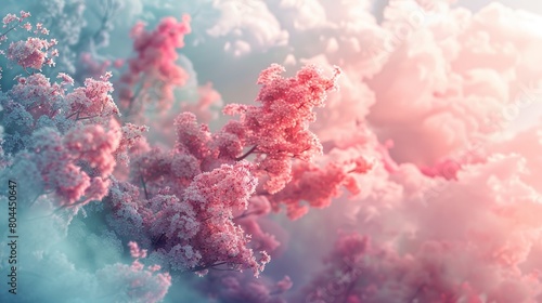 A dreamy scene with a blurred background of soft fluffy pastel colors