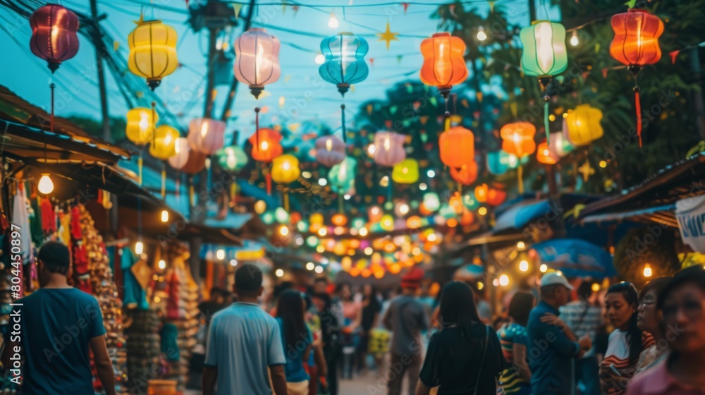 Diverse group of individuals strolling through a bustling market, browsing stalls and interacting with vendors. Diverse group of individuals strolling through a bustling market, browsing stalls and interacting with vendors.