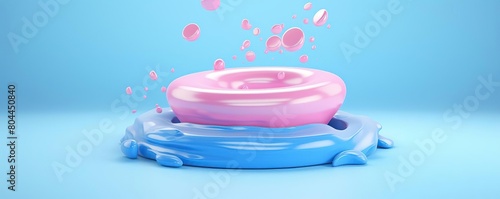 3D rendering of a pink and blue abstract shape with a liquid base.