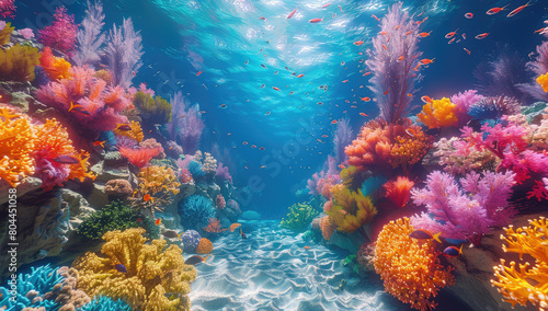 Colorful coral reef, underwater landscape with colorful corals and marine life in the ocean. Created with Ai