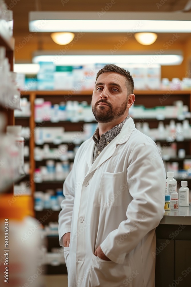 Fototapeta premium Portrait of smiling male pharmacist in a drug store