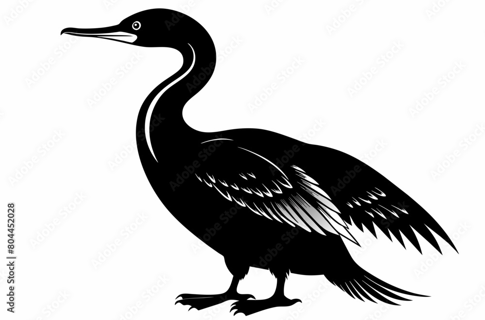 Fototapeta premium Cormorant silhouette on white background, Vector illustration, icon, svg, characters, Holiday t shirt, Hand drawn trendy Vector illustration