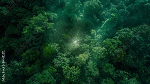 neon star shining amidst a dense forest of green and cyan