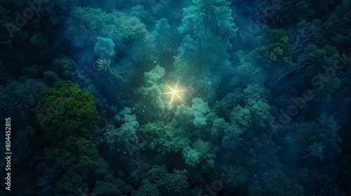 neon star standing out in a dense forest of green and indigo