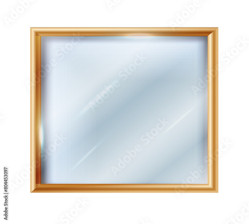Realistic mirror with reflection on glass. Geometric mirror with frame. Reflective glass surfaces. 3d template design for interior decor