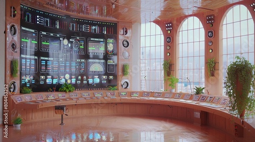 futuristic control room displaying data on energy storage and management, exemplifying leproduction methods for optimal efficiency photo