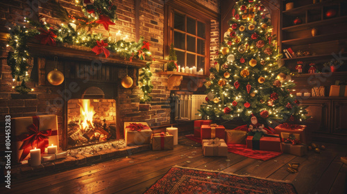Festive Christmas Celebration with Joyful Family Gathering and Decorated Tree