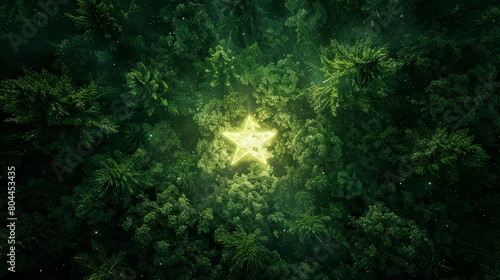neon star glowing amidst a dense forest of green and lime