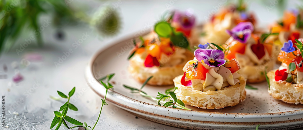 Fancy and delicious canapes with cream cheese and vegetables