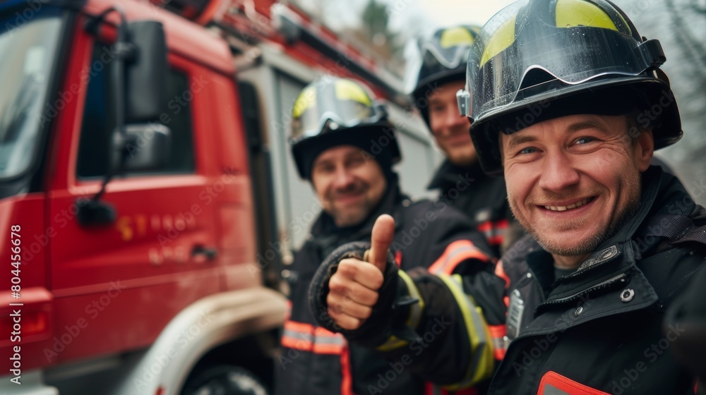 Portrait of happy male rescue personnel staff with thumbup gesture Portrait of happy male rescue personnel staff with thumbup gesture