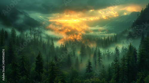 landscape with trees and mountains, sunset of sunrise, nature and forest, Wall Art Design for Home Decor, 4K Wallpaper and Background for desktop, laptop, Computer, Tablet, Mobile Cell Phone