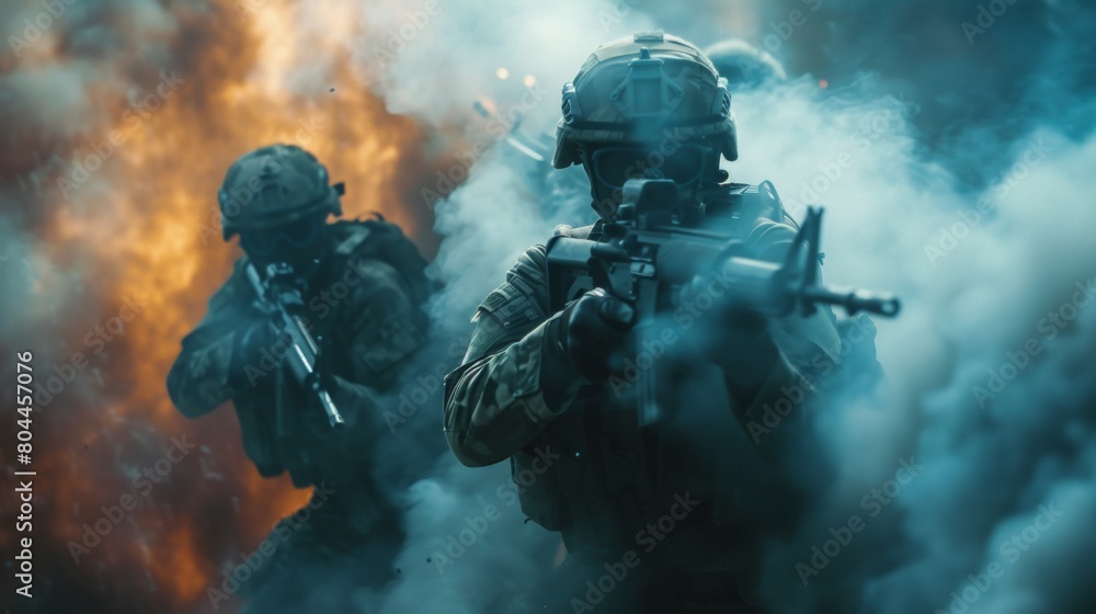 Special police force SWAT tactical team in team action Special police force SWAT tactical team in team action