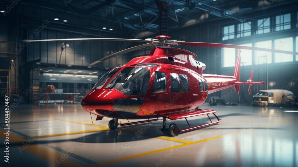 Helicopters in a hangar during maintenance or parking time