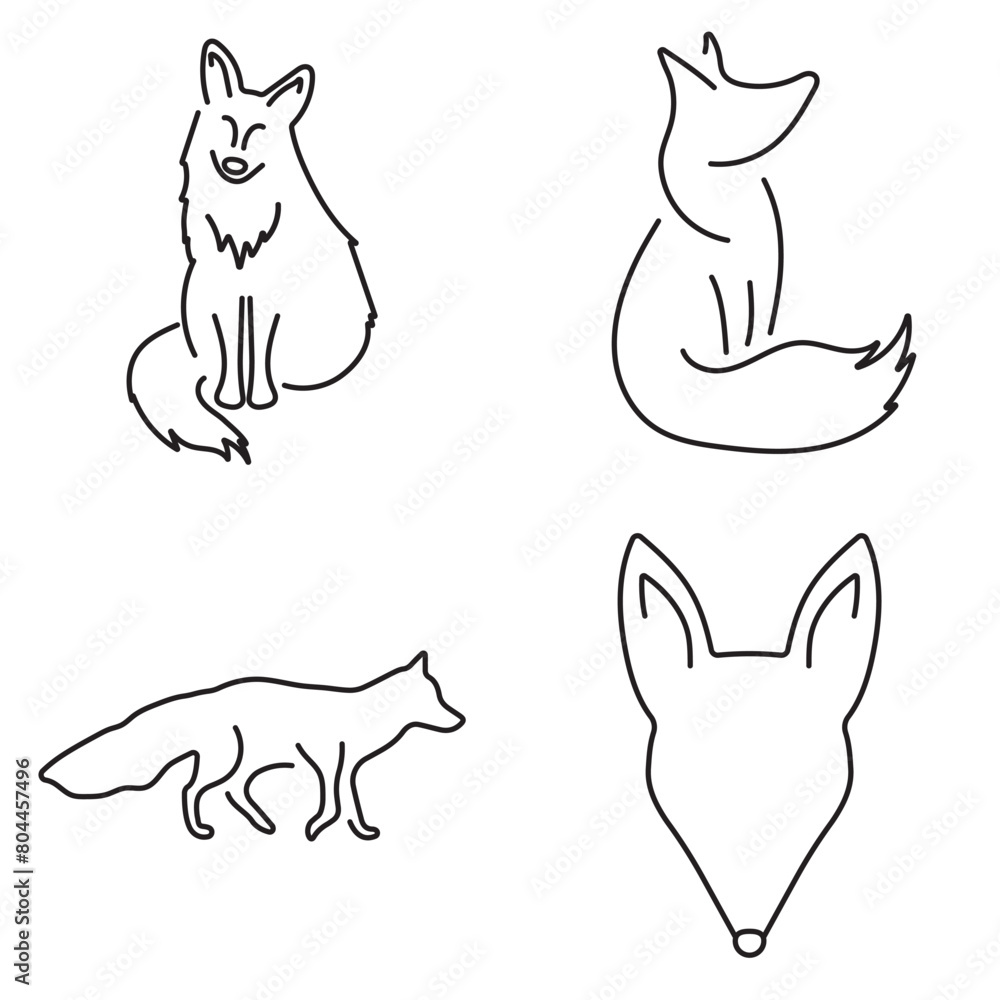 Group of black fox icons on a white background. Vector illustration. Group of black fox icons on a white background. Vector illustration.