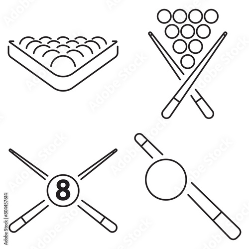 Group of black billiards icons on a white background. Vector illustration.