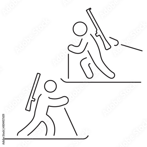 Group of black biathlon icons on a white background. Vector illustration.