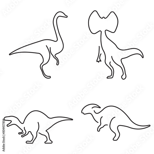 Group of black dinosaur icons on a white background. Vector illustration.