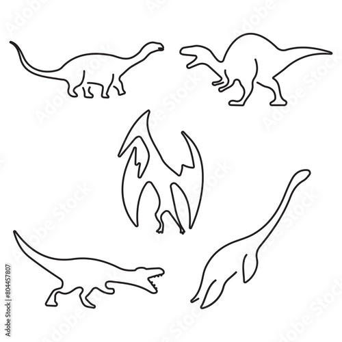 Group of black dinosaur icons on a white background. Vector illustration.