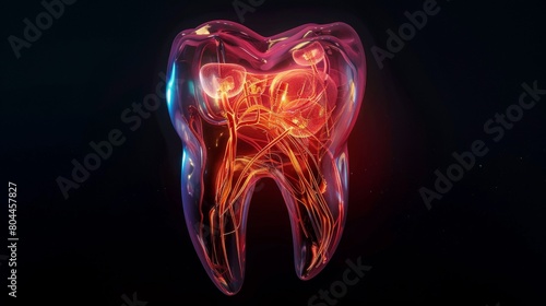 Close-up view of human tooth 3D transparent model