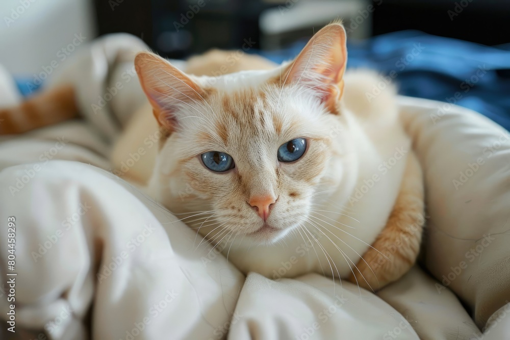 Majestic Siamese Beauty: Stunning Light Orange and Cream Cat with Mesmerizing Blue Eyes