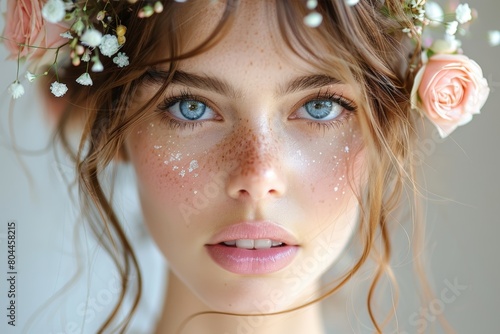 Woman with blue eyes and flower crown