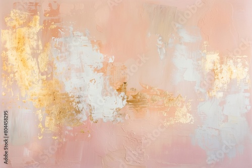 Abstract acrylic texture with vertical strokes in shades of cream white, peach and gold foil. Background for high-end cosmetic or fashion product. Design for interior print and textile.