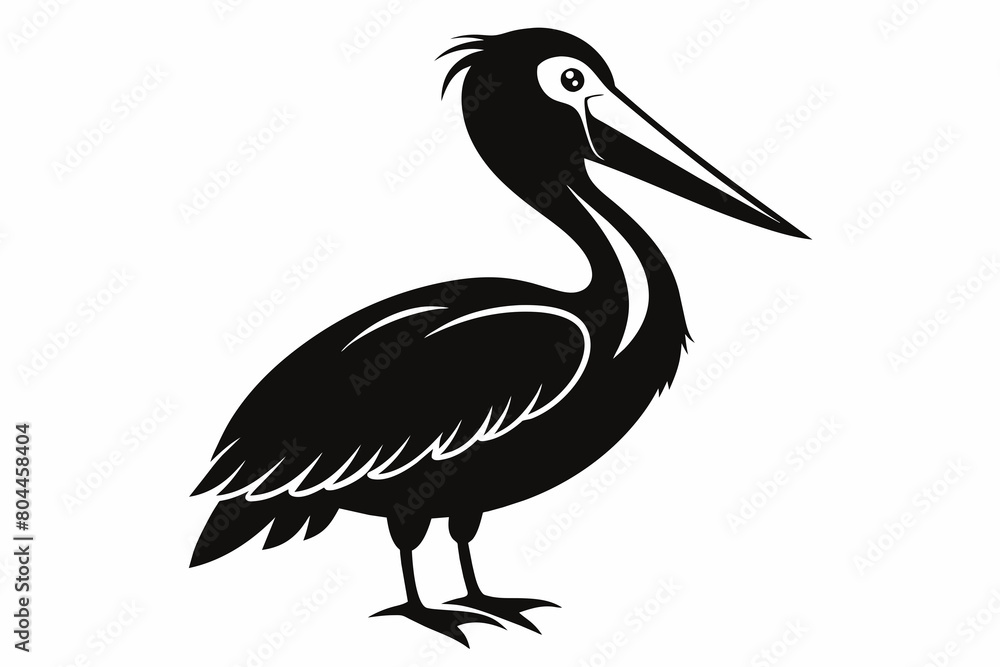 Fototapeta premium pelican silhouette on white background, Vector illustration, icon, svg, characters, Holiday t shirt, Hand drawn trendy Vector illustration