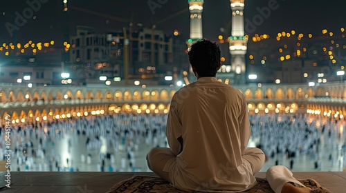 Devout Man Engaged in Prayer Near the Sacred Kaaba in Makkah, Showing Reverence and Faith in a Powerful Image of Spiritual Connection and Devotion
