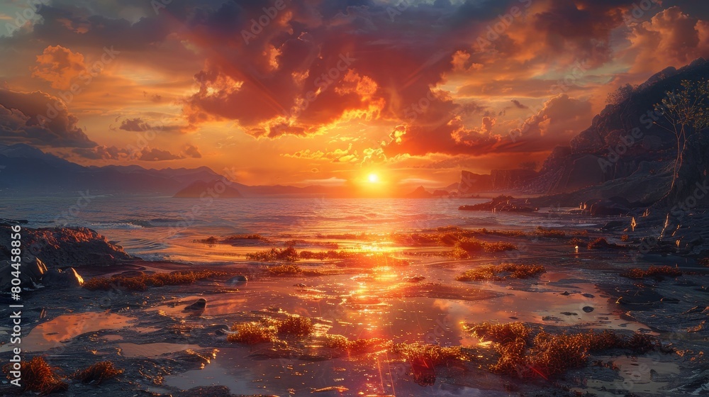 Craft an image of a majestic sunset seascape