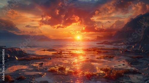 Craft an image of a majestic sunset seascape