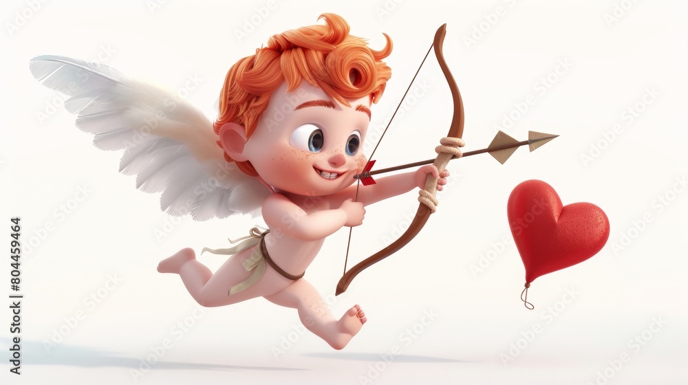 Cute Cupid angel with bow and arrow symbolizing love. 3D cartoon. Cute Cupid angel with bow and arrow symbolizing love. 3D cartoon.