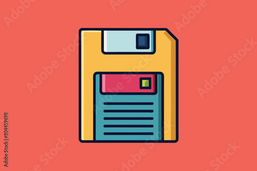 Floppy disk vector icon. Flat illustration isolated on red background. photo