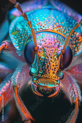 Colorful beetle close up on black background © yuliachupina