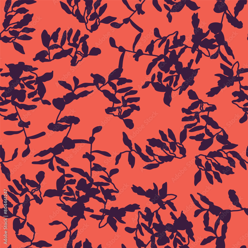 A vibrant textile design featuring a seamless pattern of Vertebrate blue leaves on a bold red background. This pattern is perfect for adding a pop of color to any space A vibrant textile design featuring a seamless pattern of Vertebrate blue leaves on a bold red background. This pattern is perfect for adding a pop of color to any space