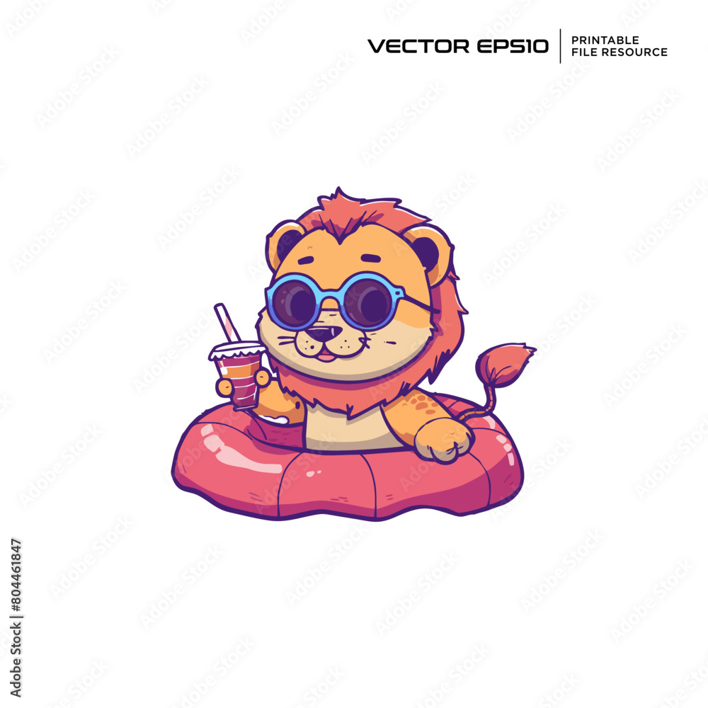 Obraz premium Lion Summer Holiday character, illustration, mascot, logo, design, vector, eps 10