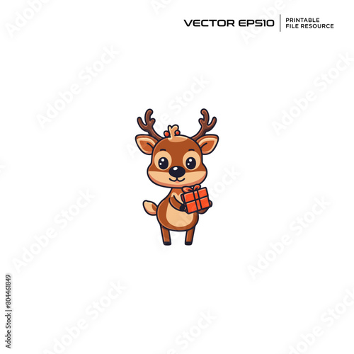 A Deer holding gift character, illustration, mascot, logo, design, vector, eps 10