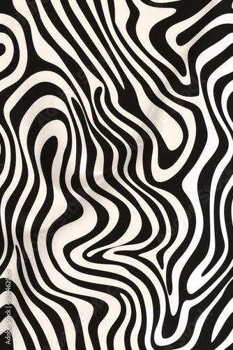 Retro black and white zebra print pattern with fluid lines