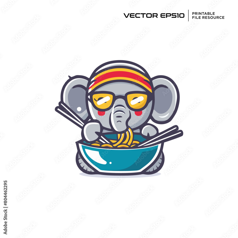 Elephant eats ramen character, illustration, mascot, logo, design, vector, eps 10 Elephant eats ramen character, illustration, mascot, logo, design, vector, eps 10