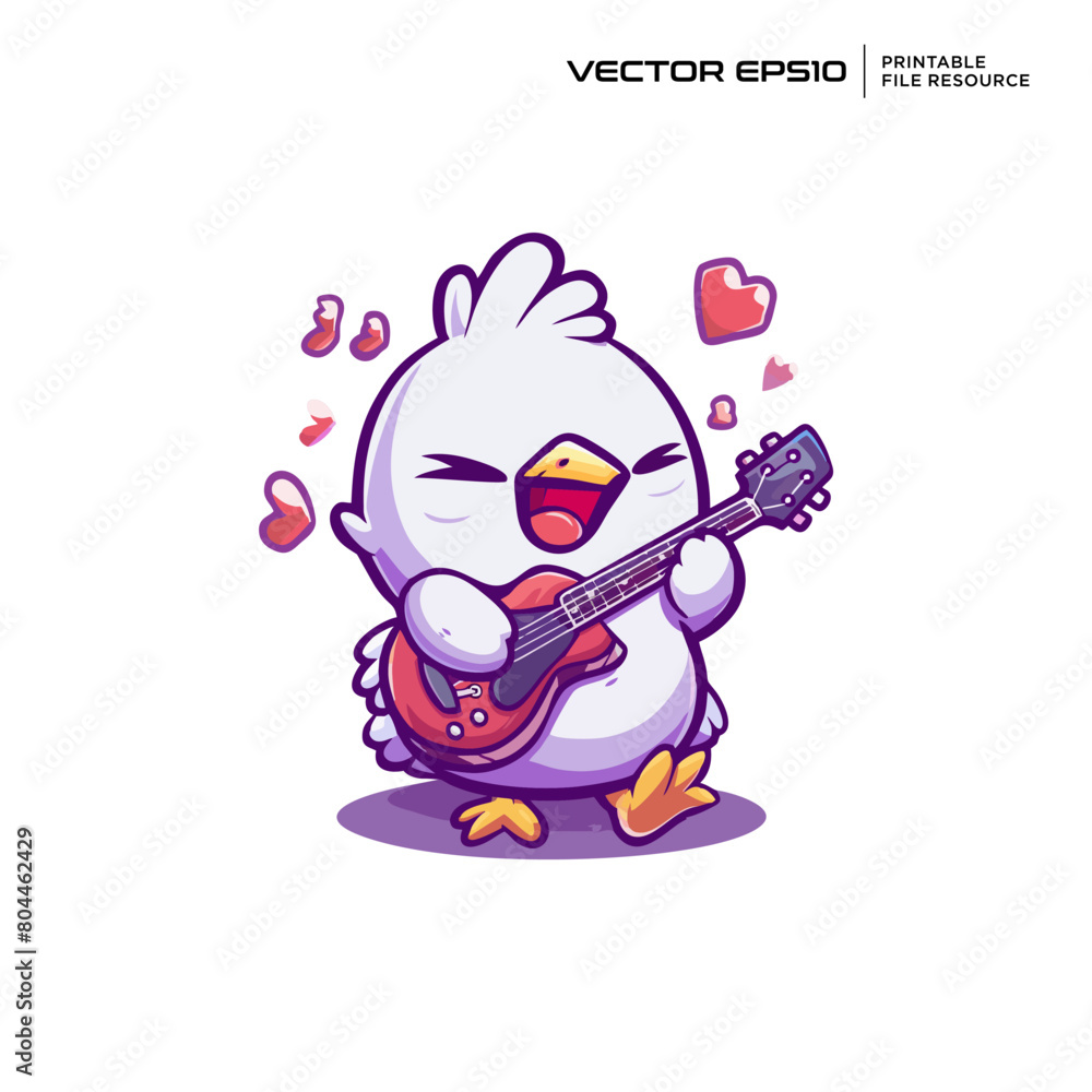 Fototapeta premium A chicken playing a guitar character, illustration, mascot, logo, design, vector, eps 10
