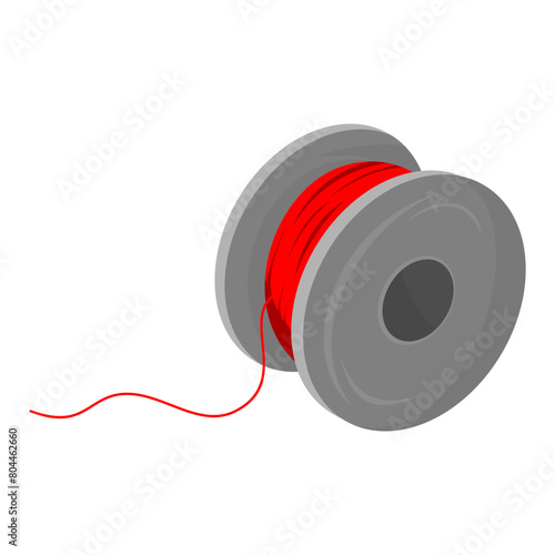 Bobbin stitching for thread vector illustration isolated on white background, bobbin with red thread in flat cartoon for icon, sign, symbol or logo editable eps file.