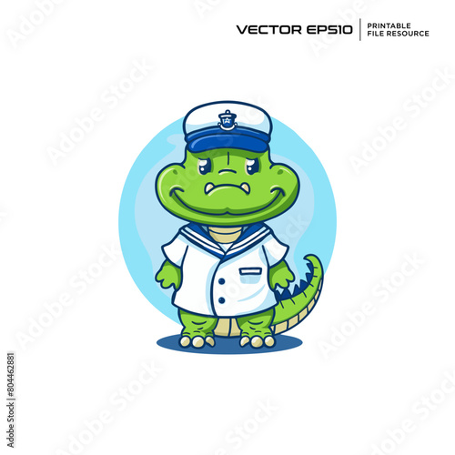 Crocodile sailor crocodile character, illustration, mascot, logo, design, vector, eps 10