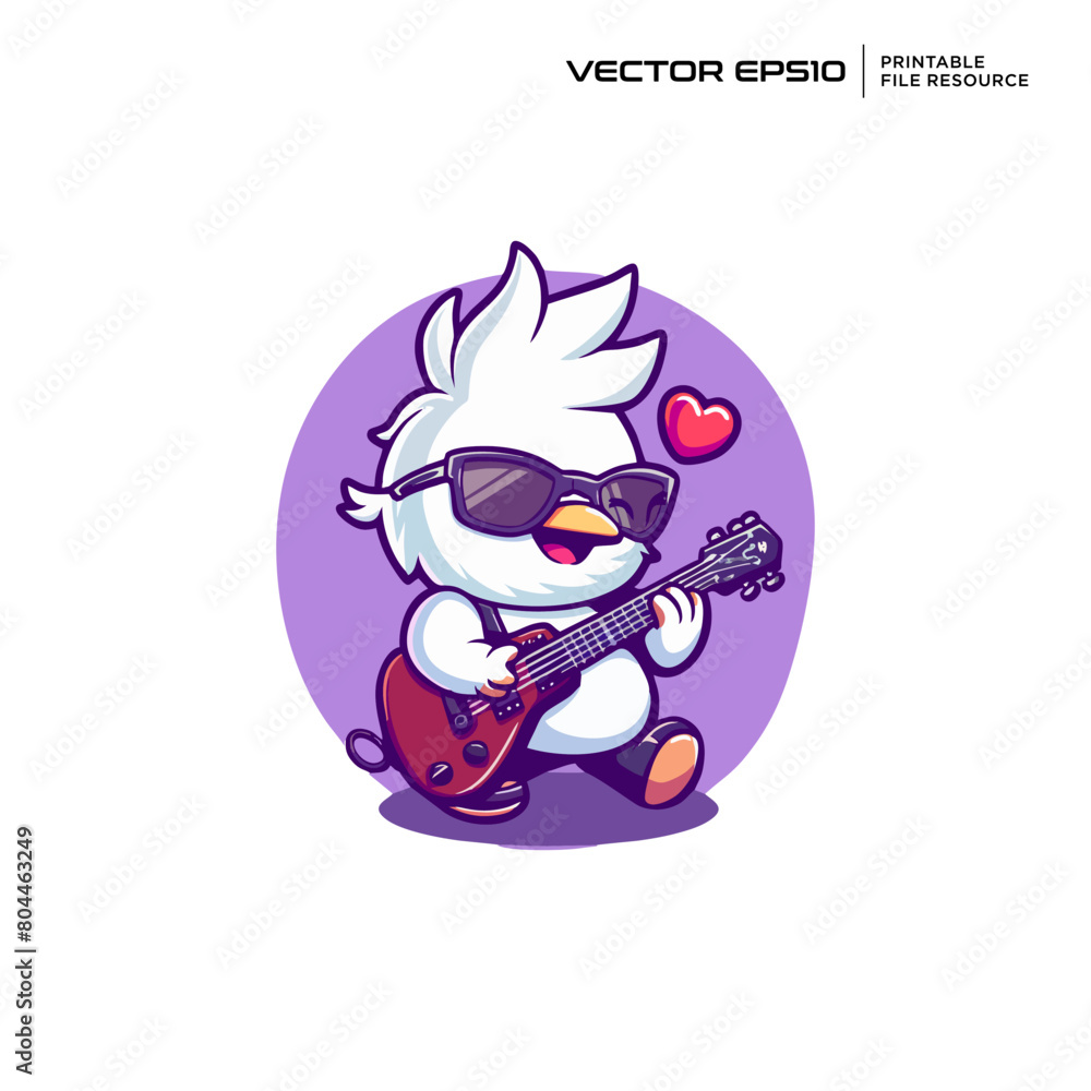 A chicken playing a guitar character, illustration, mascot, logo, design, vector, eps 10 A chicken playing a guitar character, illustration, mascot, logo, design, vector, eps 10