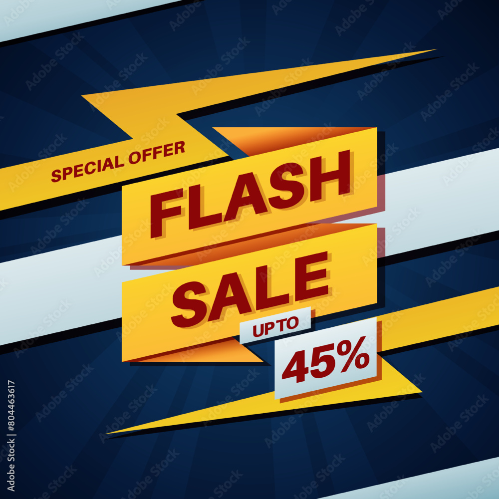 Flash Sale Banner or Poster for Social media and website ads. Special Offer. Vector Illustration. Up To 45%.