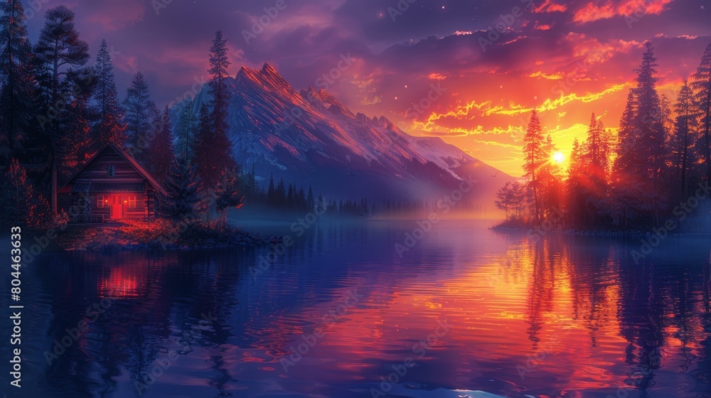 Fototapeta premium Craft an image of a serene sunset scenery